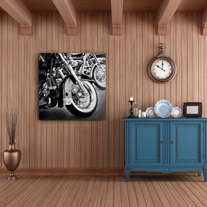 Canvas Wall Art: "The American Motorcycles" in Black and White (32"x32")