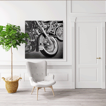Load image into Gallery viewer, Canvas Wall Art: &quot;The American Motorcycles&quot; in Black and White (32&quot;x32&quot;)
