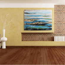 Load image into Gallery viewer, Canvas Wall Art: Abstract Art Waves on the Beach (48"x36")
