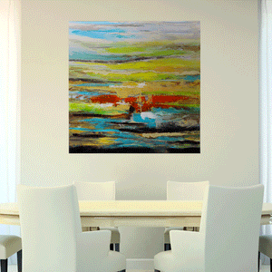 Canvas Wall Art: Abstract Art by the Beach Painting (36"x36")