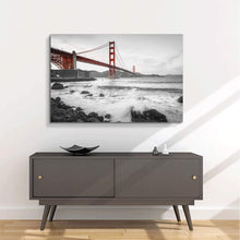 Load image into Gallery viewer, Canvas Wall Art: The Stunning Golden Gate Bridge in Black/White/Red (48&quot;x32&quot;)
