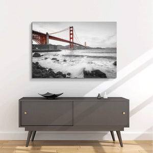 Canvas Wall Art: The Stunning Golden Gate Bridge in Black/White/Red (48"x32")