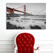 Load image into Gallery viewer, Canvas Wall Art: The Stunning Golden Gate Bridge in Black/White/Red (48&quot;x32&quot;)
