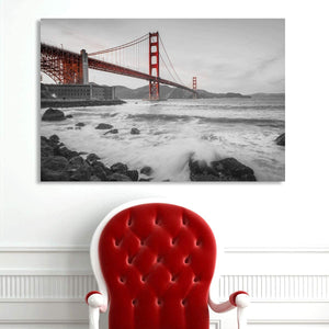 Canvas Wall Art: The Stunning Golden Gate Bridge in Black/White/Red (48"x32")