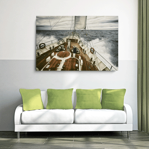 Canvas Wall Art: The Storm that Rocks the Sailing Yacht (48"x32")