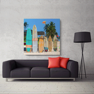Canvas Wall Art: The Surfer Dude's Surf Boards" (32"x32")