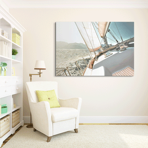 Canvas Wall Art: "Yachting Against the Roaring Waves of the Ocean" (48"x32")