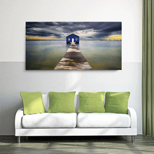 Load image into Gallery viewer, Canvas Wall Art: The Boardwalk to the Stormy Jetty (58&quot;x28&quot;)
