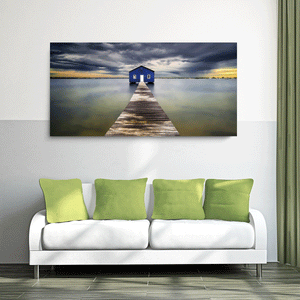 Canvas Wall Art: The Boardwalk to the Stormy Jetty (58"x28")