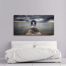 Load image into Gallery viewer, Canvas Wall Art: The Boardwalk to the Stormy Jetty (58&quot;x28&quot;)
