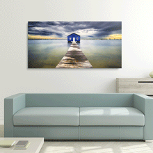 Load image into Gallery viewer, Canvas Wall Art: The Boardwalk to the Stormy Jetty (58&quot;x28&quot;)
