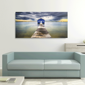 Canvas Wall Art: The Boardwalk to the Stormy Jetty (58"x28")