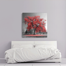 Load image into Gallery viewer, Canvas Wall Art: The Big Red Tree on a Black&amp; White Landscape (32&quot;x32&quot;)

