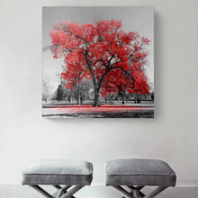 Load image into Gallery viewer, Canvas Wall Art: The Big Red Tree on a Black&amp; White Landscape (32&quot;x32&quot;)
