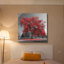 Load image into Gallery viewer, Canvas Wall Art: The Big Red Tree on a Black&amp; White Landscape (32&quot;x32&quot;)
