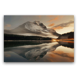 Canvas Wall Art: The Majestic Rocky Mountain Reflection at Sunset (48"x32")