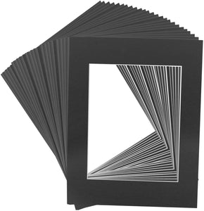 Studio 500 Pack of 25 Black Pre-Cut 11 x 14" Picture Mats for 8 x 10" Photos with White Core Bevel Cut Mattes Sets 4ply. Includes 25 Top of the Line Acid-Free Mats, 25 Backing Boards, 25 Clear Bags