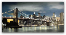 Load image into Gallery viewer, Canvas Wall Art: NYC Brooklyn Bridge at Night (58&quot;x28&quot;)
