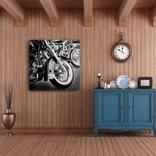 Load image into Gallery viewer, Canvas Wall Art: &quot;The American Motorcycles&quot; in Black and White (32&quot;x32&quot;)
