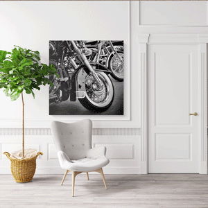 Canvas Wall Art: "The American Motorcycles" in Black and White (32"x32")