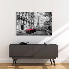 Load image into Gallery viewer, Canvas Wall Art: Paris Eiffel Tower with Vintage Red Car (48&quot;x32&quot;)
