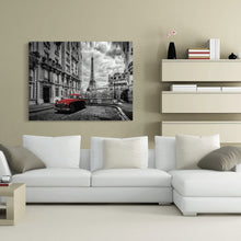 Load image into Gallery viewer, Canvas Wall Art: Paris Eiffel Tower with Vintage Red Car (48&quot;x32&quot;)
