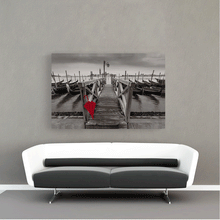 Load image into Gallery viewer, Canvas Wall Art: The Red Umbrella at the Pier in Venice, Italy (48&quot;x32&quot;)
