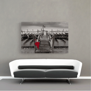 Canvas Wall Art: The Red Umbrella at the Pier in Venice, Italy (48"x32")