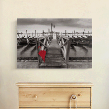 Load image into Gallery viewer, Canvas Wall Art: The Red Umbrella at the Pier in Venice, Italy (48&quot;x32&quot;)
