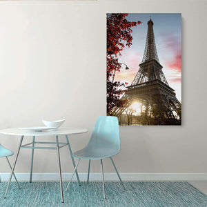 Canvas Wall Art: The Gorgeous Eiffel Tower at Sundown (48"x32")