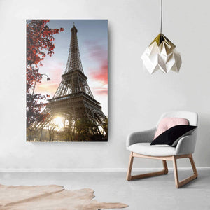 Canvas Wall Art: The Gorgeous Eiffel Tower at Sundown (48"x32")