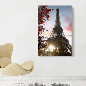 Canvas Wall Art: The Gorgeous Eiffel Tower at Sundown (48"x32")