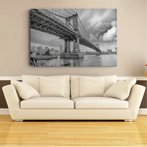 Canvas Wall Art: The Stunning Manhattan Bridge in Black & White (48"x32")