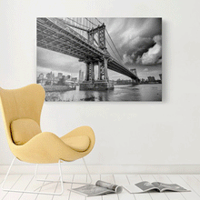 Load image into Gallery viewer, Canvas Wall Art: The Stunning Manhattan Bridge in Black &amp; White (48&quot;x32&quot;)
