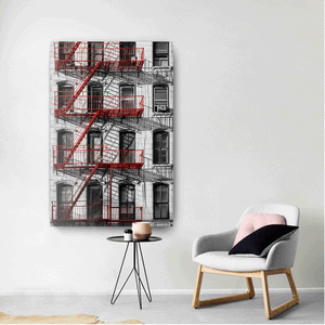 Canvas Wall Art: NYC Tenements with Red Fire Escapes (32"x48")