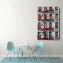 Load image into Gallery viewer, Canvas Wall Art: NYC Tenements with Red Fire Escapes (32&quot;x48&quot;)
