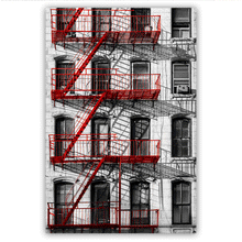 Load image into Gallery viewer, Canvas Wall Art: NYC Tenements with Red Fire Escapes (32&quot;x48&quot;)
