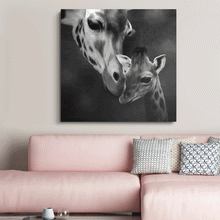 Load image into Gallery viewer, Canvas Wall Art: Mama &amp; Baby Giraffe (32&quot;x32&quot;)
