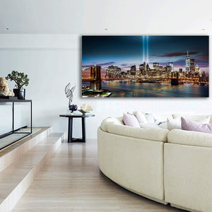 Canvas Wall Art: NYC Freedom Towers at Night with the Famous Brooklyn Bridge (Various Sizes)