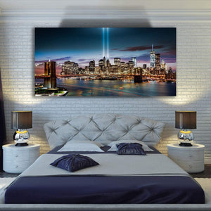 Canvas Wall Art: NYC Freedom Towers at Night with the Famous Brooklyn Bridge (Various Sizes)