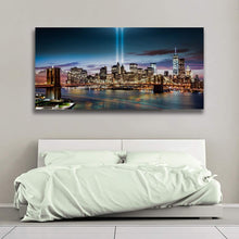 Load image into Gallery viewer, Canvas Wall Art: NYC Freedom Towers at Night with the Famous Brooklyn Bridge (Various Sizes)
