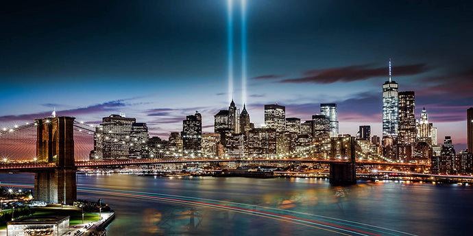 Canvas Wall Art: NYC Freedom Towers at Night with the Famous Brooklyn Bridge (Various Sizes)