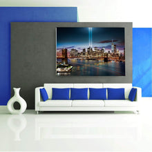 Load image into Gallery viewer, Canvas Wall Art: NYC Freedom Towers at Night with the Famous Brooklyn Bridge (Various Sizes)
