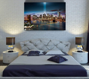 Canvas Wall Art: NYC Freedom Towers at Night with the Famous Brooklyn Bridge (Various Sizes)