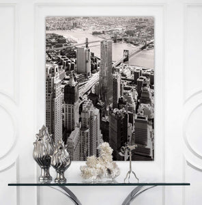 Canvas Wall Art: Black & White Metallic View of Downtown NYC (32"x48")