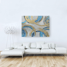 Load image into Gallery viewer, Canvas Wall Art: Turquoise &amp; Gold Circle Motif Painting (48&quot;x36&quot;)
