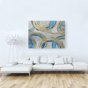 Canvas Wall Art: Turquoise & Gold Circle Motif Painting (48"x36")