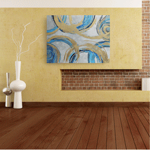 Load image into Gallery viewer, Canvas Wall Art: Turquoise &amp; Gold Circle Motif Painting (48&quot;x36&quot;)
