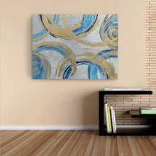 Load image into Gallery viewer, Canvas Wall Art: Turquoise &amp; Gold Circle Motif Painting (48&quot;x36&quot;)
