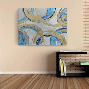 Canvas Wall Art: Turquoise & Gold Circle Motif Painting (48"x36")